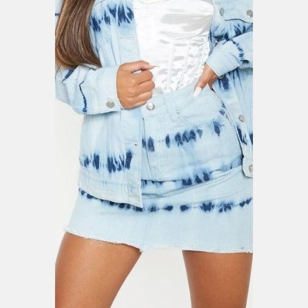 Pretty Little Thing Sz 8 Tie Dye Print Blue Jean Denim Skirt